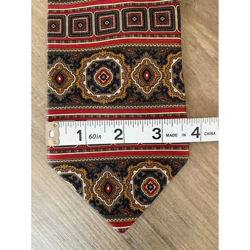 Luca Franzini The Rack Italy Silk Geometric Medallion Tie Navy Red Gold Classic